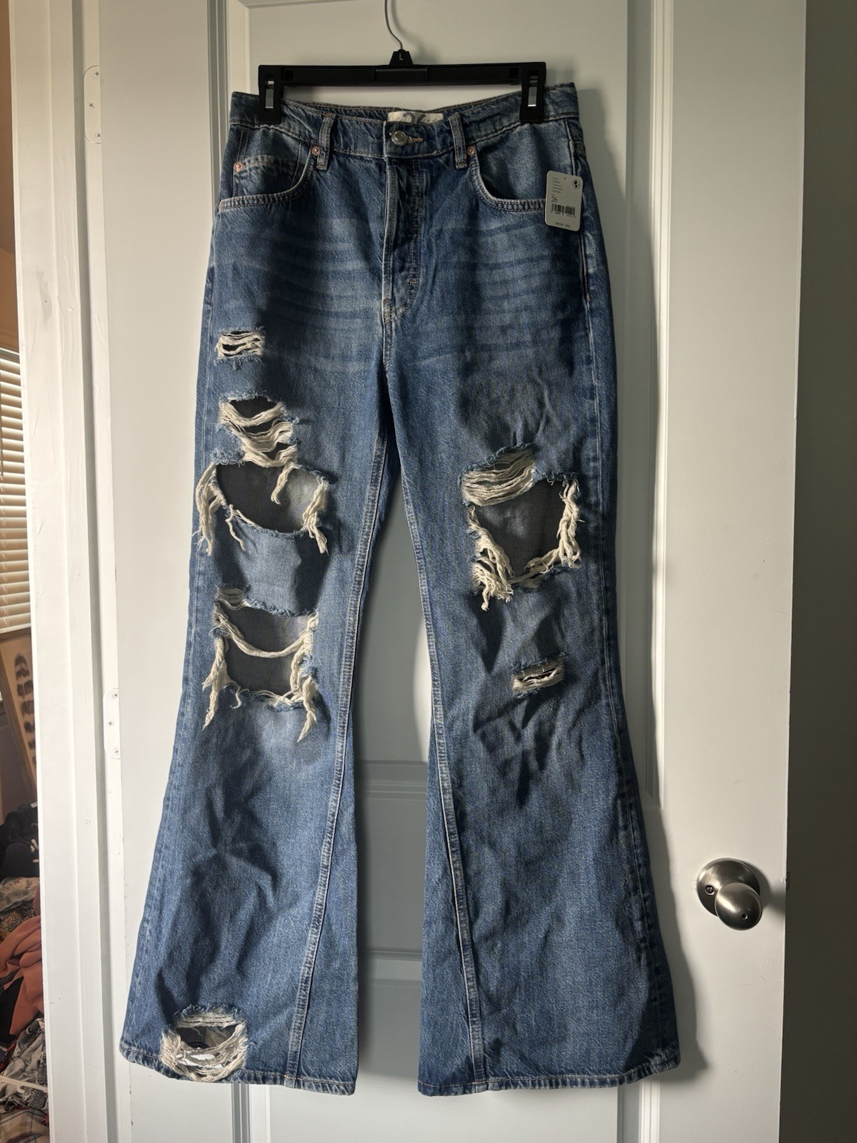 Free People We The Free New Dawn Flare Distressed Jeans Button Fly NWT Size 26