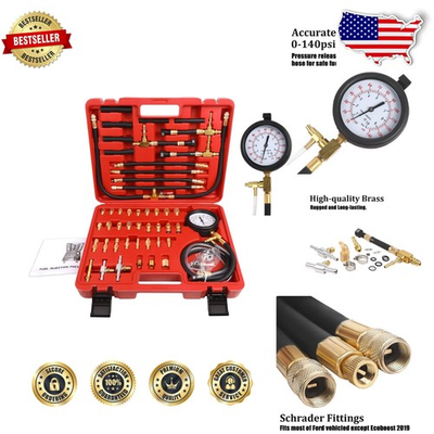 #ad Deluxe Fuel Injection Pressure Tester Kit 0 140 PSI Gauge Ford Adapters $139.49