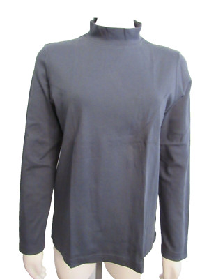 PERUVIAN CONNECTION Blue Moon 100% Pima Cotton Mock Neck Long Sleeve Top M 