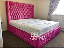 Crush Velvet Wing Back Bed Frame, Upholstered Bed, Double Bed, King, Super King