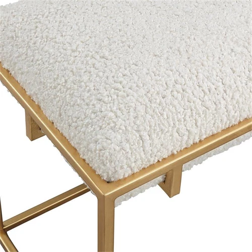 Uttermost Paradox Small Iron Metal and Fabric Shearling Bench in White/Gold - Picture 6 of 7