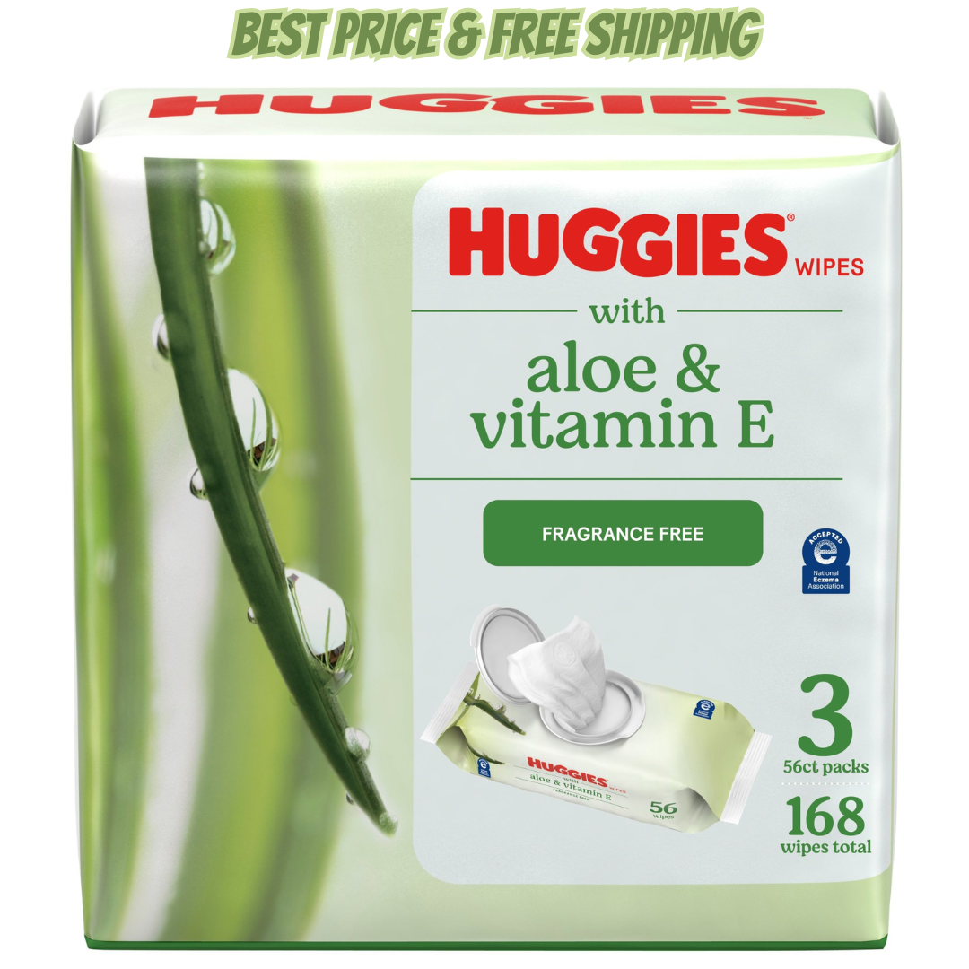 Huggies Aloe & Vitamin E Wipes, Unscented, 3 Pack, 168 Total Ct