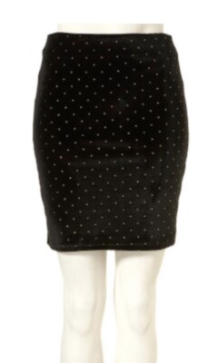 Topshop Black Velvet Studded Pencil Skirt With Gold Zip And Stud 