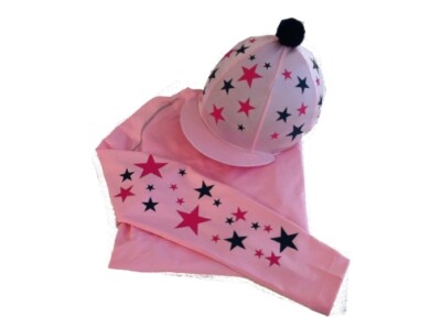 Langlauffarben Baselayer/Seide, Babyrosa mit marine/hot pink Sternen
