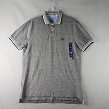 NEW CHAPS Polo Shirt Mens Medium Gray Natural Stretch Golf Casual Short Sleeve