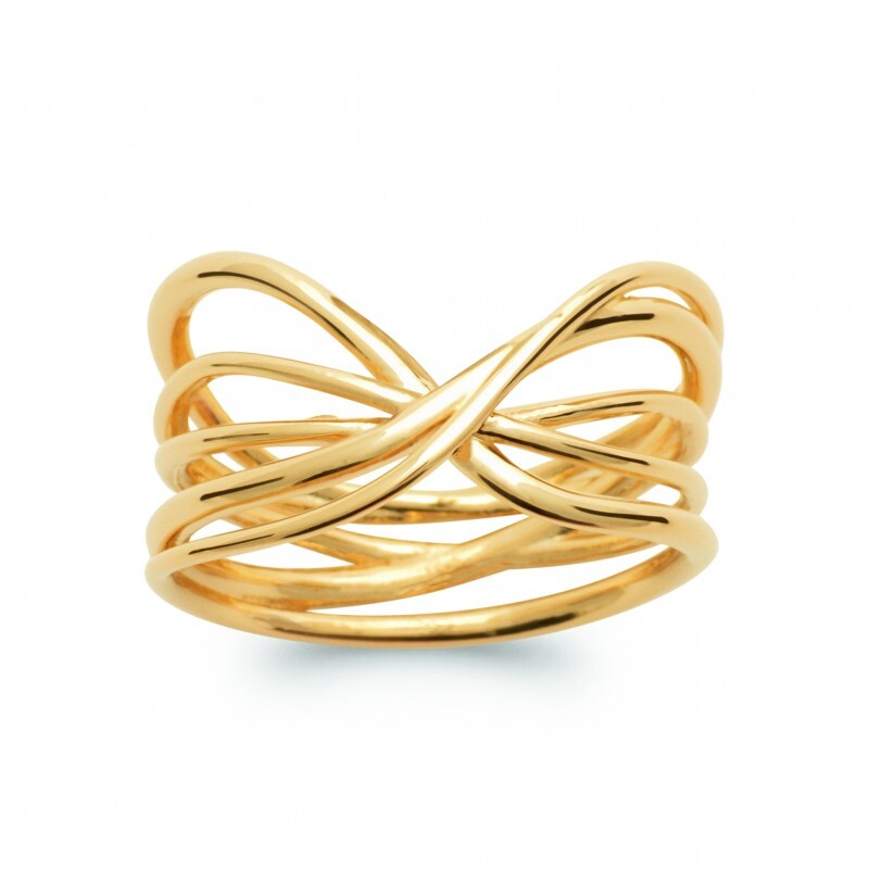 Bague multi anneaux croisés plaqué or jaune finie la peau verte grâce au poinçonné hypoallergénique