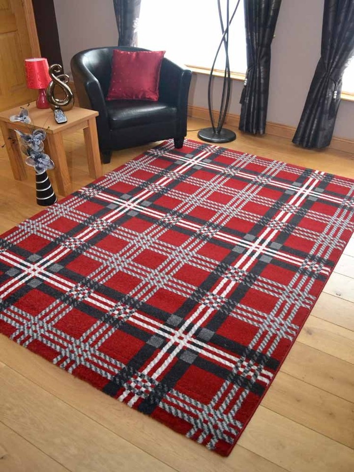 Modern Soft Tartan Rugs Highland Check Long Floor Runner Small Extra