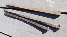 3 Primitive Antique Hand Forged Steel Rose Head Nails and Square Top Nail 1870