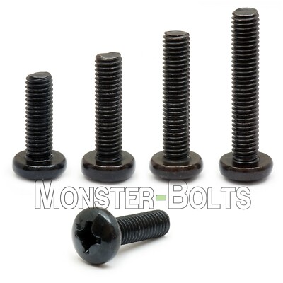 M3.5 / 3.5mm Phillips Pan Head Machine Screws, Steel, Black Oxide, DIN 7985A