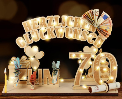 Giftota Original 70. Geburtstag Geldgeschenke Holz Mit LED Lichterkette, Geschen