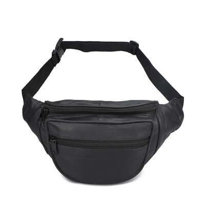 New Black Leather Waist Fanny Pack Belt Bag Pouch Travel Hip Purse Men Women 005