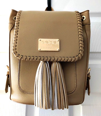 New bebe Mimi Backpack 10''  Tassel Taupe Gold Women's Spring Summer Easter