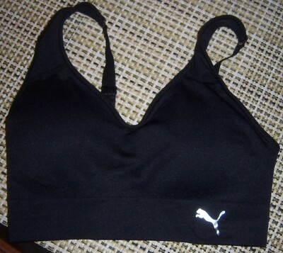 PUMA Black Seamless Sports Yoga Bra Adjustable Straps Removable Pads Small NWOT