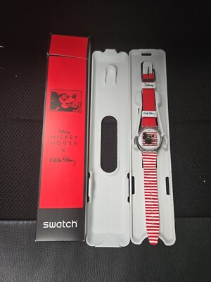 Swiss Swatch DISNEY  Mouse MARINI RE WHITE RED SILICONE WATCH 34MM GZ352