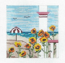 Sunflowers by the Beach 4" Sq. handpainted Needlepoint Canvas Needle Crossings