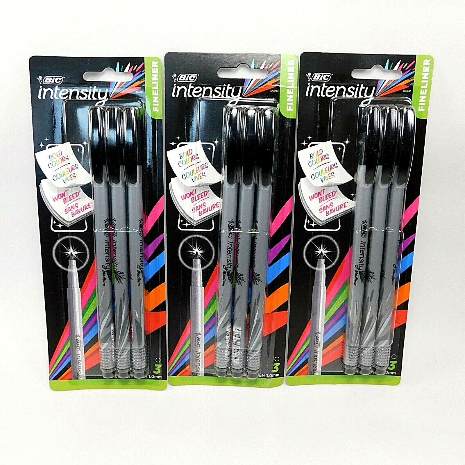 3x BIC Intensity Medium Fineliner 1.0 mm Marker Pen Black 3 