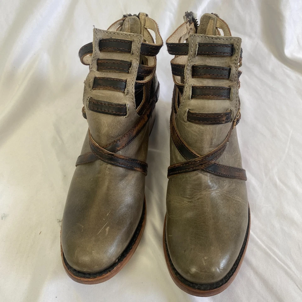 FREEBIRD By Steven Stair Ankle Boot Distressed Leather Shoe Boho Sz 6 Green - Image 3 of 4