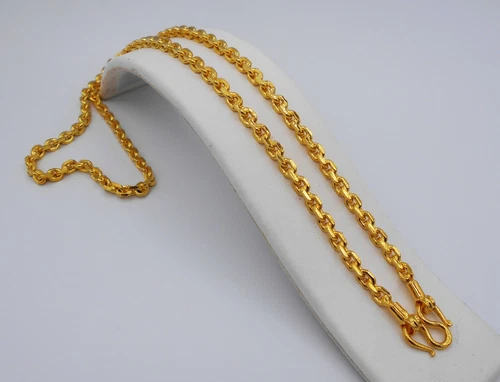 4 MM Chain Necklace Thai Baht Yellow Gold Plated 22K 23k 24k Jewelry 20 inches