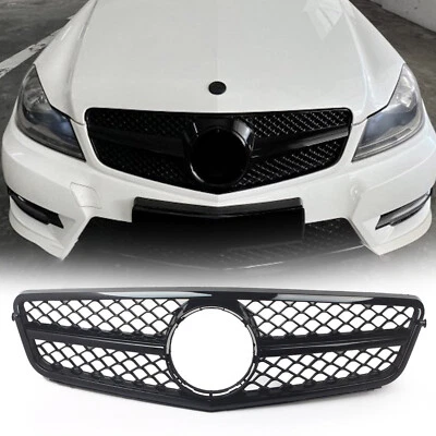 C63 Style All Black Grill Grille For Mercedes Benz W204 C250 C300 C350 2008-2013 - Image 1 of 4