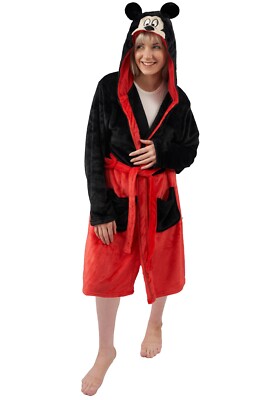 Mickey Mouse Hooded Dressing Gown Soft Fleece Robe Ladies Fluffy Plush  Nightwear