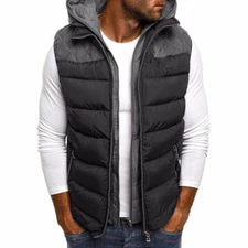 Mens Quilted Padded Gilet Sleeveless Hooded Coat Jacket Bodywarmer Outdoor S-5XL