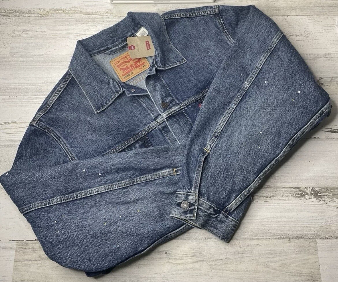 Levi’s Vintage Relaxed Trucker Jean Jacket Blue Paint Spatters Men’s Sz: XXL NWT