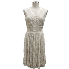 Chris Mclaughlin Smocked Waist Dress Womens 10 Ivory Beige Lace Overlay Prairie