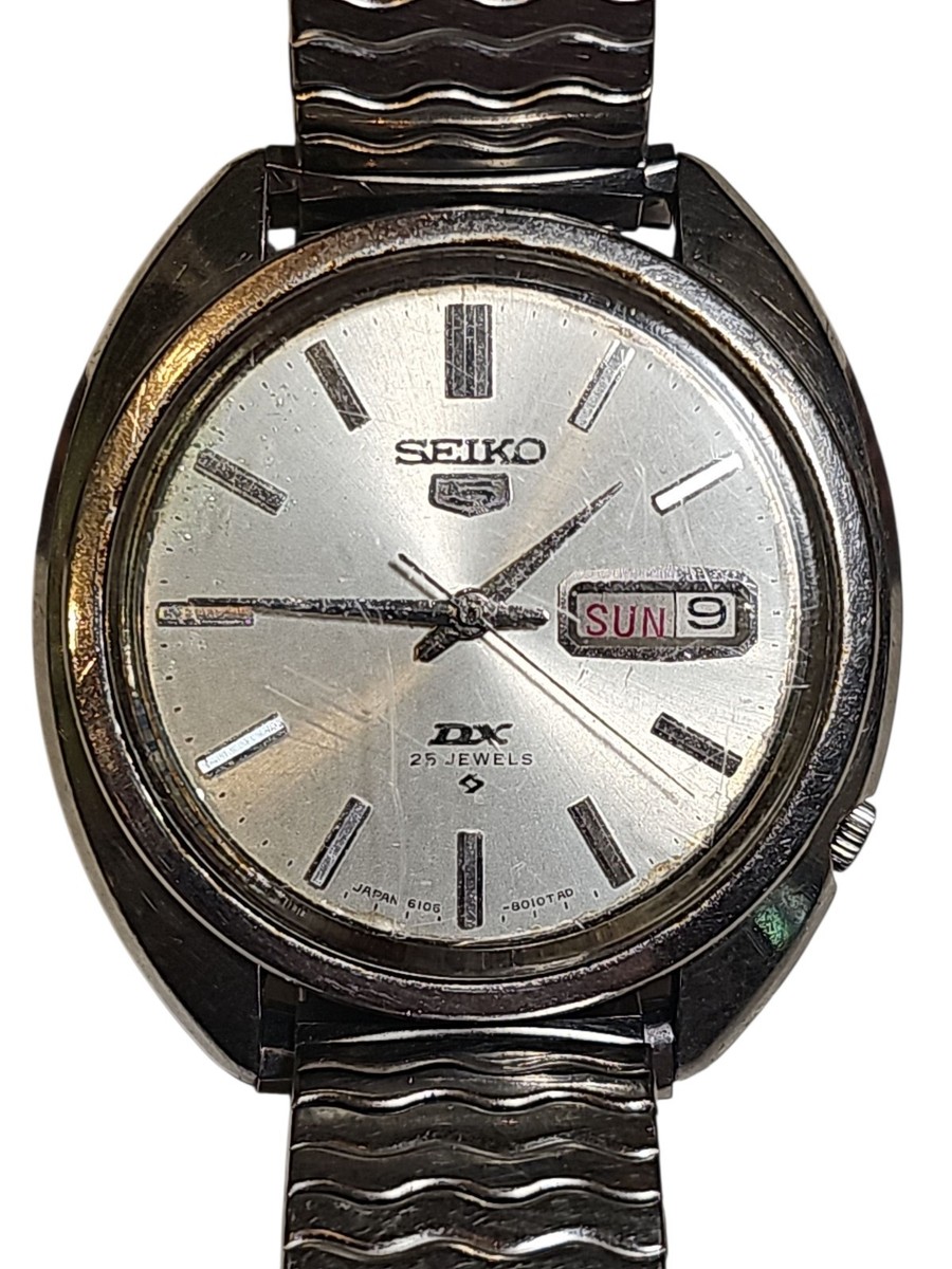 Seiko 6106-8010 Mens Wrist Watch DX 25 Jewels Calendar - Running