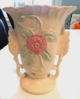 PRETTY VINTAGE HULL POTTERY VASE 138-6 ¼”-PINK & YELLOW FLOWERS-GREEN LEAVES
