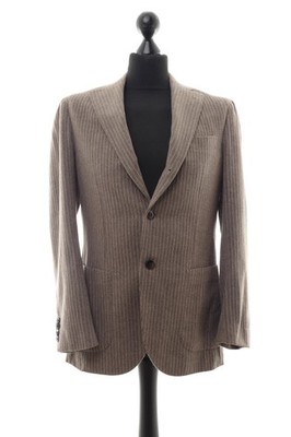 Barba Napoli Sakko Jimmy 50 beige grau gestreift einreihig 3-Knopf Wolle wie Neu