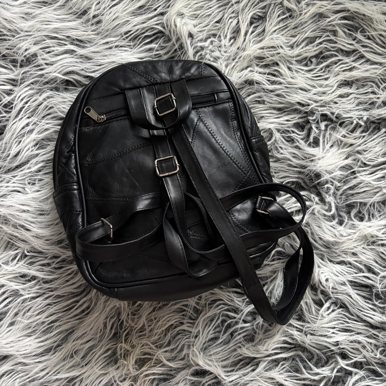 Black Genuine Leather Patchwork Mini Backpack Bag… - image 3