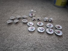 Vintage Miniature Porcelain Tea Set Pink Rose Dollhouse Teapot Cups Plates Lot