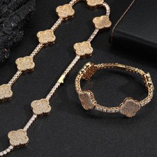 Charm Cross Flower Tennis Chain Necklace Bracelets Real Gold Plated Jewelry
