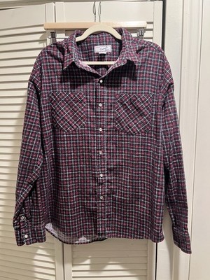 Vintage Haband Men's Red Plaid Flannel Long Sleeve Button-Down Shirt Size L