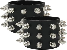 Honbay 2PCS Exaggerated Black Leather Rivet Wristband Spiked Studded... 