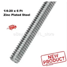Threaded Rod  1/4-20 x 6 Feet All Thread Zinc Plated Steel 72" Long Fully NEW