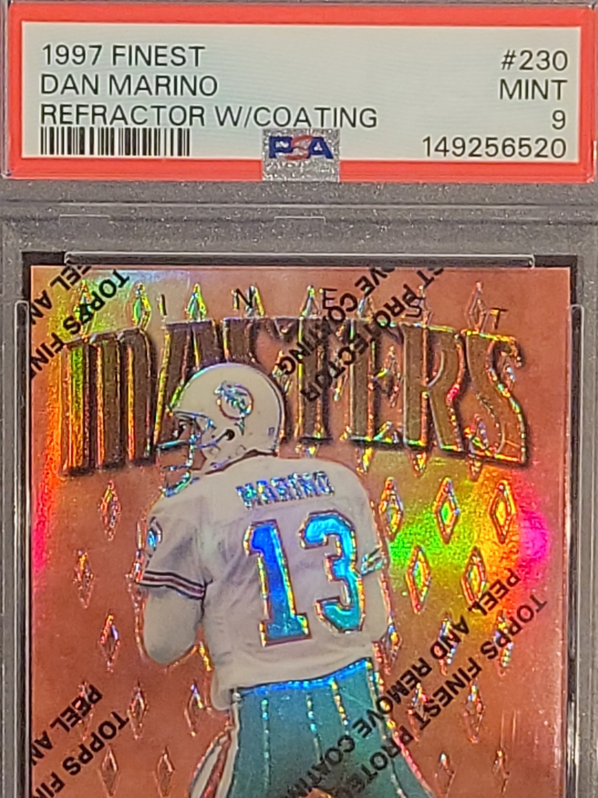 1997 Topps Finest Dan Marino Refractor PSA 9 w/ Coating #230 Masters POP 15 ⬆️ 3 view 2
