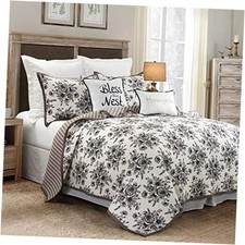 Lyla Queen Cotton Quilt Set, 3 Full/Queen  2 Standard Shams Lyla White, Brown