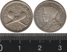 New Zealand: 1935 Three Pence KGV silver 3d