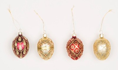Sass & Belle Rot Gold Erbstück Oval Ei Glaskugel Christbaumschmuck Set 4