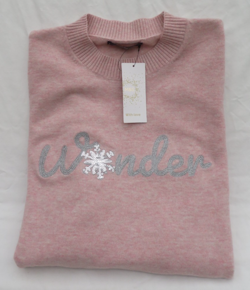 LADIES MARKS SPENCER PINK EMBROIDERED SILVER SEQUIN SNOWFLAKE