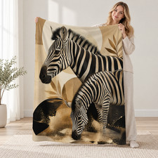 Zebras Golden Leaves Abstract Coral Fleece Blanket