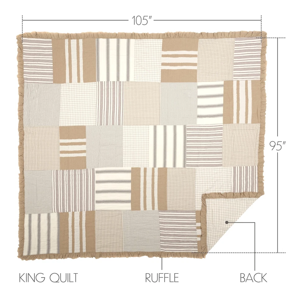 Farmhouse King Quilt Creme Patchwork Grace Cotton Bedroom Decor VHC Brands - Image 3 of 4