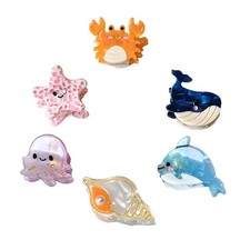 6PCS Sea Animals Small Hair Claw Clips for Women Girls Mini Ocean Hair Clip H...