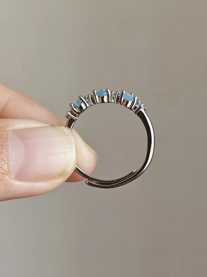 Aquamarine pear cut half eternity  Adjustable silver  Plated Ring - Image 4 of 4
