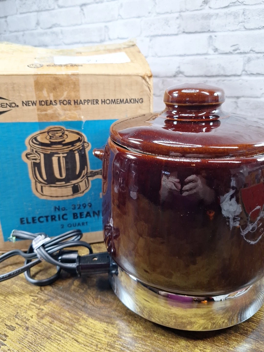 Vintage 1972 West Bend 2 Qt Bean Pot Electric Ceramic Crock 3299 In Box Clean