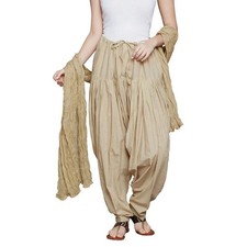 Women 100 Pure Cotton Traditional Patiala Set Salwar Chiffon Dupatta Beige