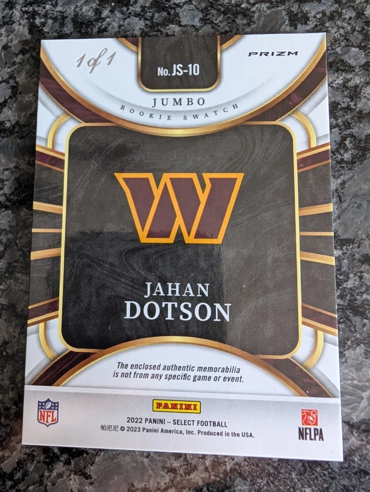 2022 panini select jumbo rookie swatchjahan dotson 1 of 1 - Image 2 of 2