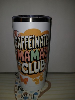 White Stainless Steel Insulated Tumbler Coffee Theme Slide Lock Lid 20oz