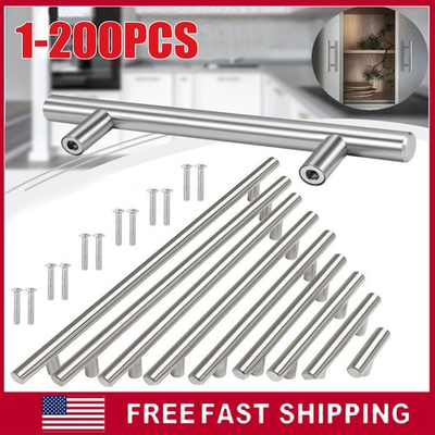 #ad Brushed Nickel Kitchen Cabinet Pulls Stainless Steel Drawer T Bar Handles LOT $143.99